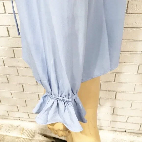 J.Crew Women’s Drapey Blue ruffle tie-neck top - Size Medium - Picture 10 of 14